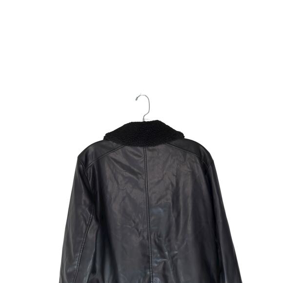 Gap Faux Leather Bomber Jacket Black Punk Emo Casual Sherpa Collar Small - Picture 8 of 12